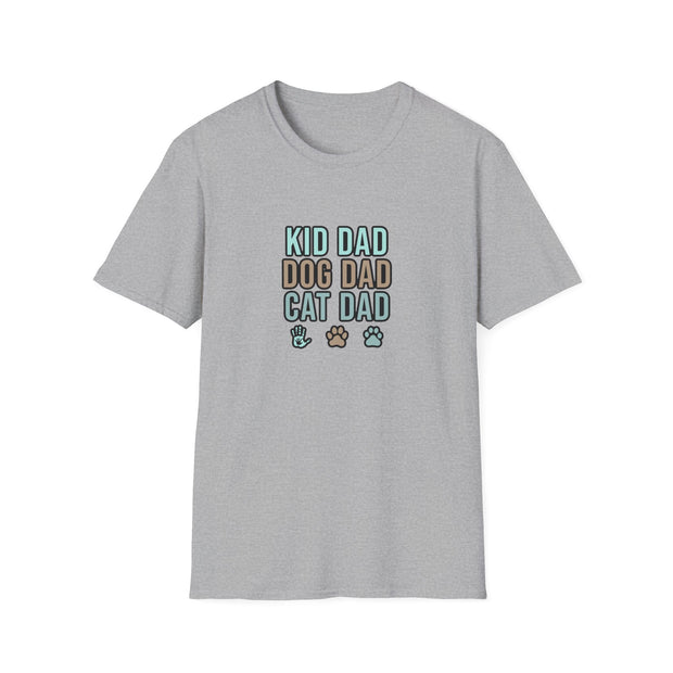Kid, Dog, Cat Dad Unisex Softstyle T-Shirt