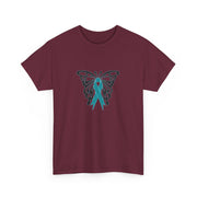 Butterfly Teal Ribbon Unisex Heavy Cotton Tee