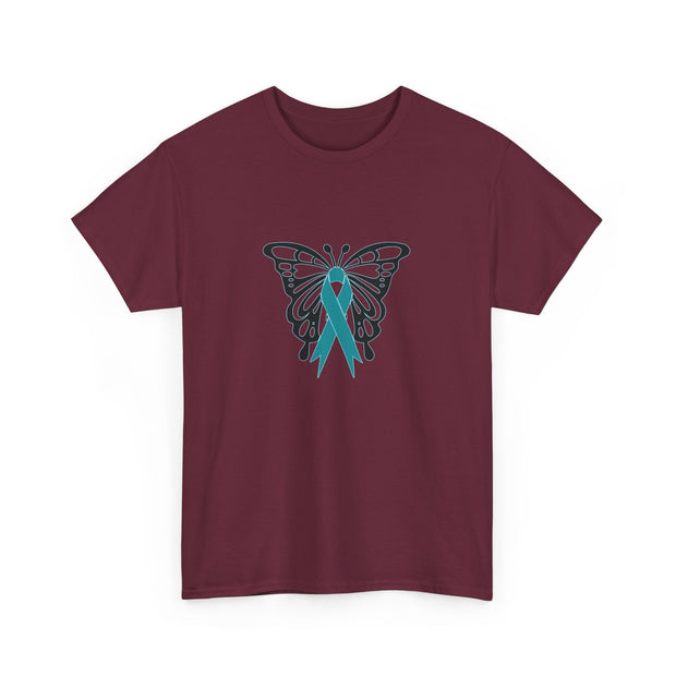 Butterfly Teal Ribbon Unisex Heavy Cotton Tee
