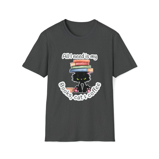 Books, Cat & Coffee Unisex Softstyle T-Shirt