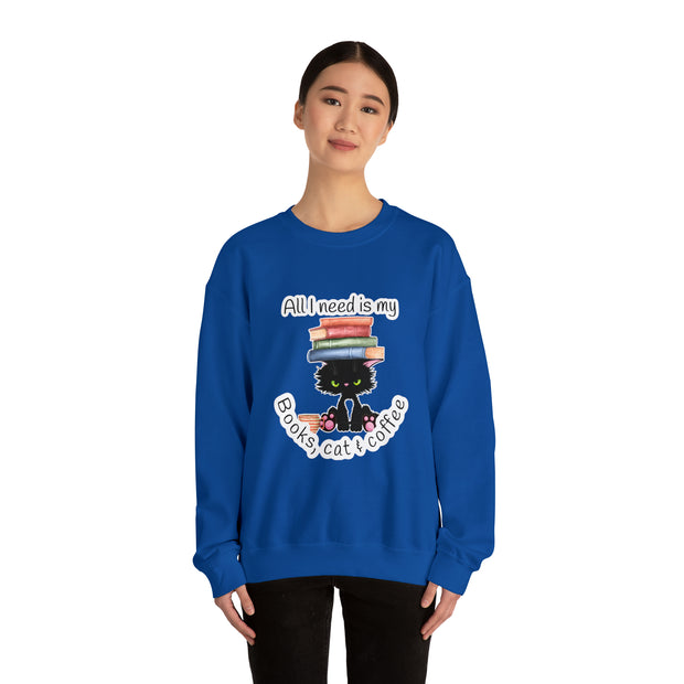 Books, Cat & Coffee Unisex Heavy Blend™ Crewneck Sweatshirt