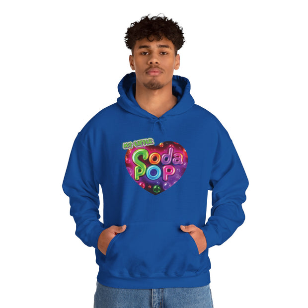 Soda Pop Heart Hoodie - Retro Unisex Sweatshirt for Fun Gatherings, Cozy Nights, Music Festivals, Unique Gifts & Casual Wear