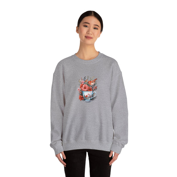 Tea Cup Flowers & Birds Unisex Heavy Blend™ Crewneck Sweatshirt