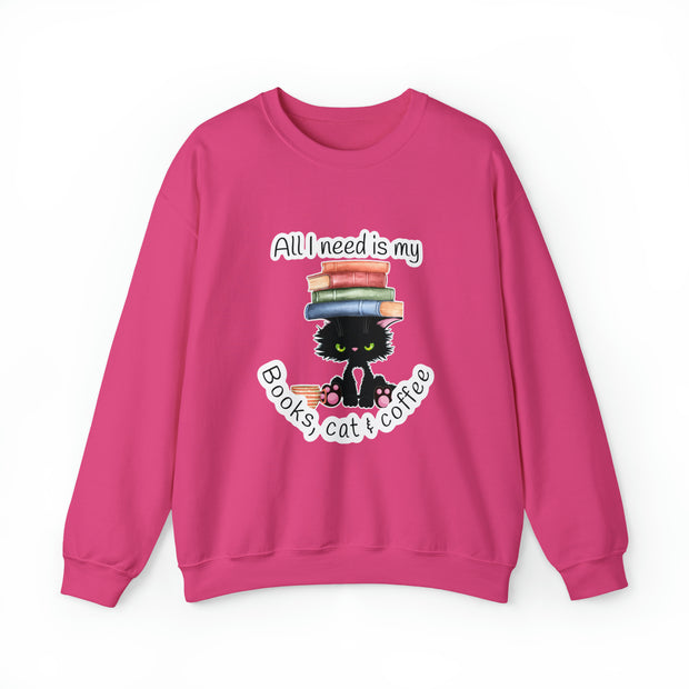 Books, Cat & Coffee Unisex Heavy Blend™ Crewneck Sweatshirt