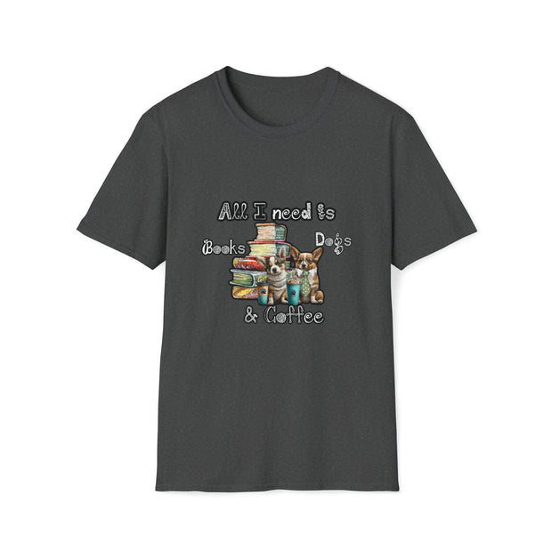 Books, dogs & coffee Unisex Softstyle T-Shirt