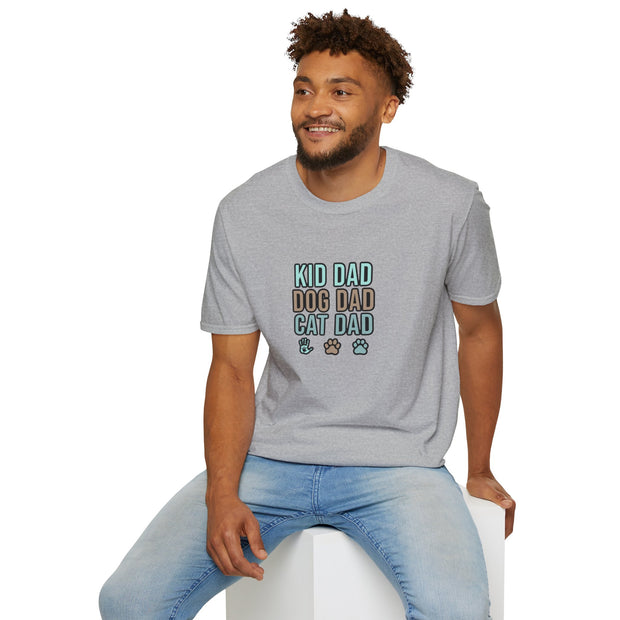 Kid, Dog, Cat Dad Unisex Softstyle T-Shirt