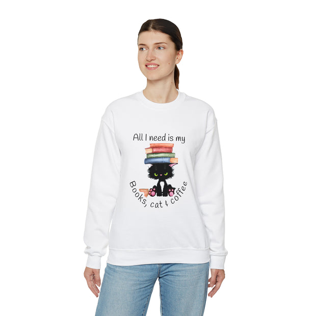 Books, Cat & Coffee Unisex Heavy Blend™ Crewneck Sweatshirt