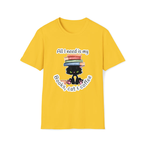 Books, Cat & Coffee Unisex Softstyle T-Shirt