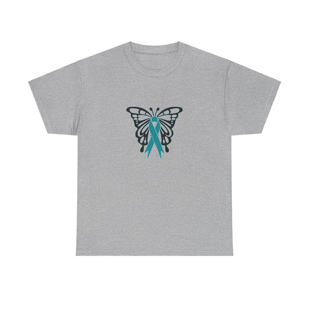Butterfly Teal Ribbon Unisex Heavy Cotton Tee