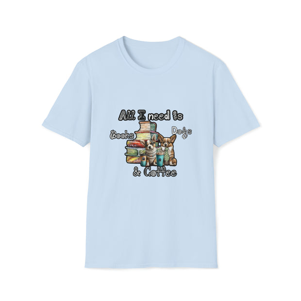 Books, dogs & coffee Unisex Softstyle T-Shirt