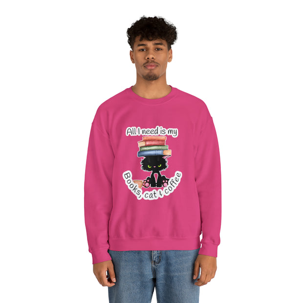 Books, Cat & Coffee Unisex Heavy Blend™ Crewneck Sweatshirt