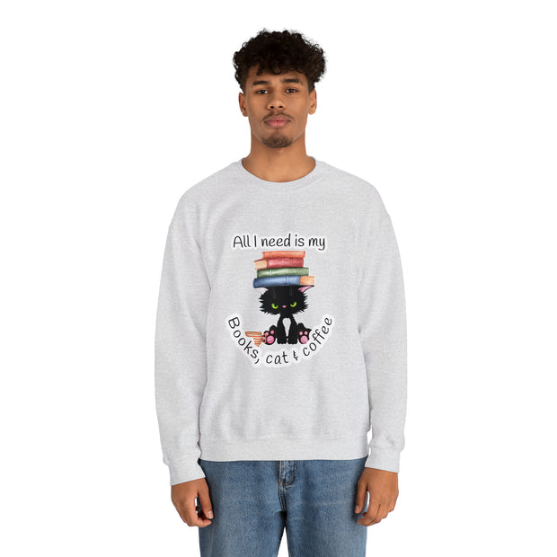 Books, Cat & Coffee Unisex Heavy Blend™ Crewneck Sweatshirt