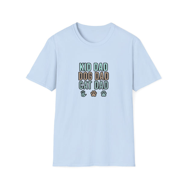 Kid, Dog, Cat Dad Unisex Softstyle T-Shirt