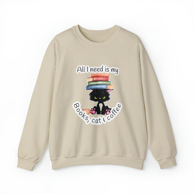 Books, Cat & Coffee Unisex Heavy Blend™ Crewneck Sweatshirt