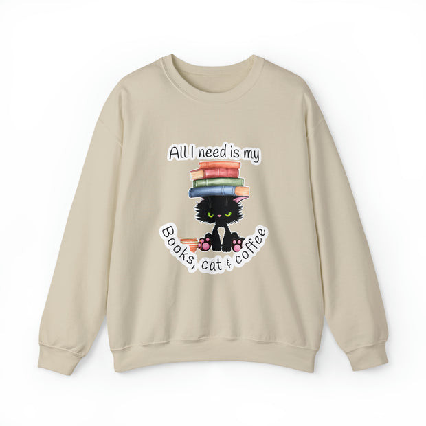Books, Cat & Coffee Unisex Heavy Blend™ Crewneck Sweatshirt